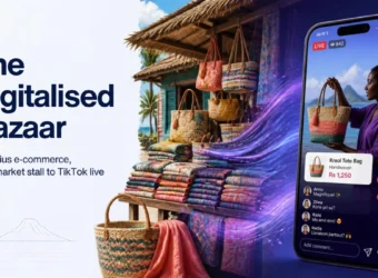 The digitalised bazaar: a Mauritian market stall turning into a TikTok live sale on a smartphone